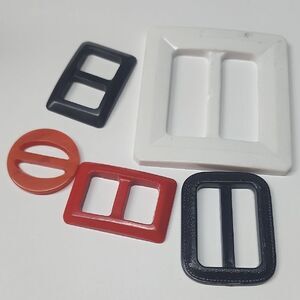 Vintage  Black Blue Red Orange White Belt Buckles Mod Style Scarf Slides